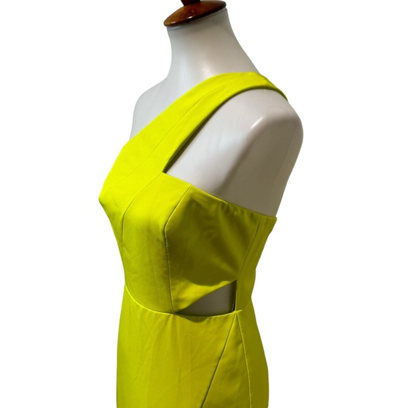 Aidan by Aidan Mattox Asymmetric High Slit Evening Gown Lime Green Size 4 - Picture 3 of 9